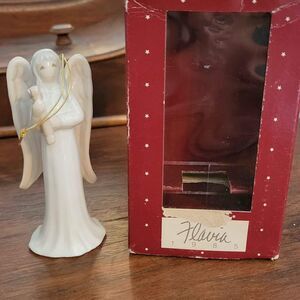 Vintage 1985 Flavia Ornament Fine Porcelain Angel with Harp Instrument